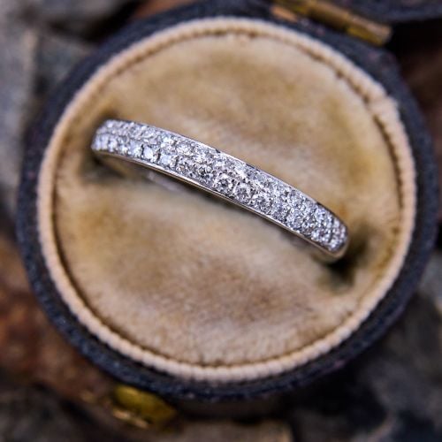 Sweet Two Row Diamond Wedding Band Ring 14K White Gold, Size 4