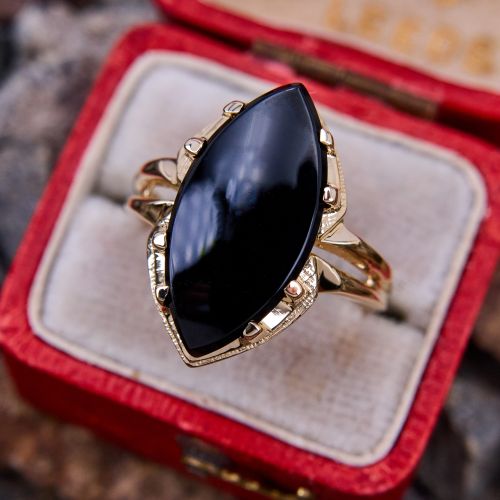 Split Shoulder Marquise Onyx Ring 14K Yellow Gold