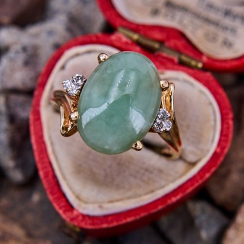 Jadeite Jade Ring w/ Diamonds Yellow Gold