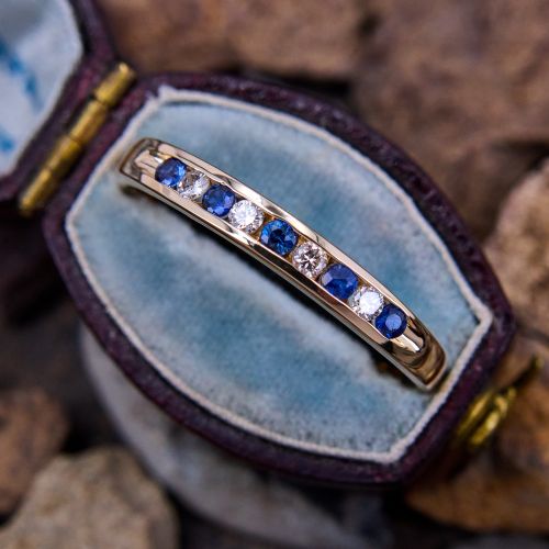 Channel Set Diamond Sapphire Ring 14K Yellow Gold