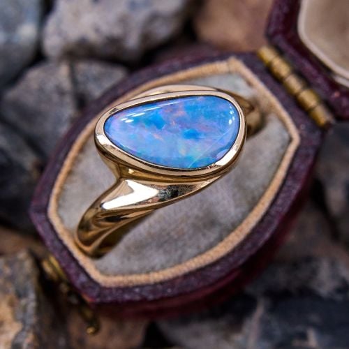 Lovely Freeform Opal Ring 14K Yellow Gold 