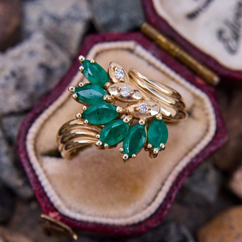 Marquise Emerald Spray Ring 14K Yellow Gold