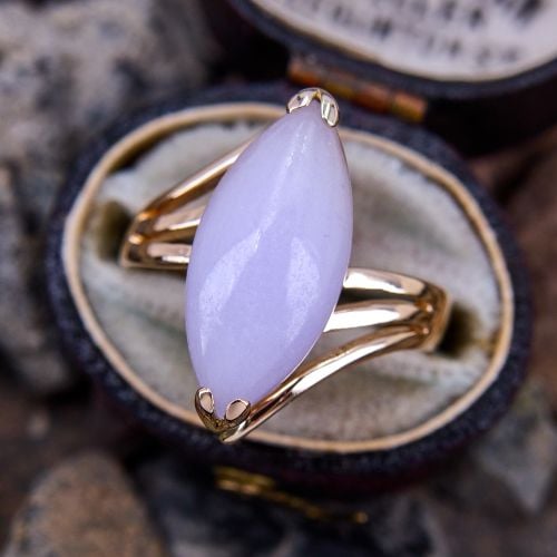 Marquise Cabochon Lavender Jade Ring 14K Yellow Gold