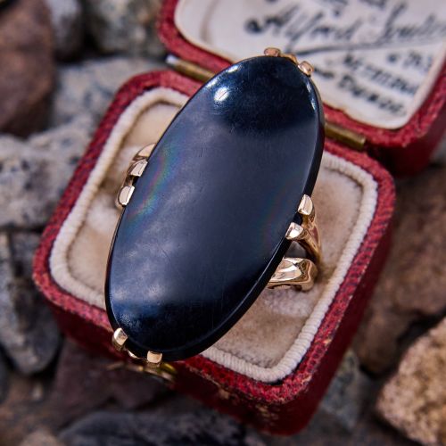 Vintage Oval Onyx Statement Ring Yellow Gold