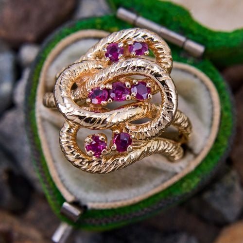 Textured Gold Ruby Ring 14K Yellow Gold