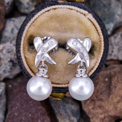 Akoya Pearl Drop Earrings 14K White Gold