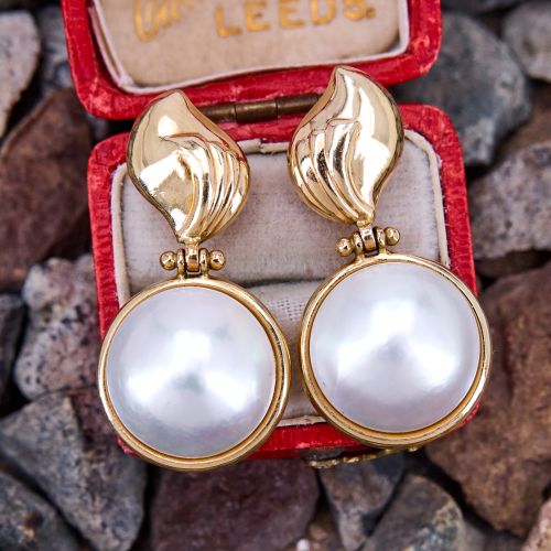 Round Mabé Pearl Dangle Earrings 14K Yellow Gold