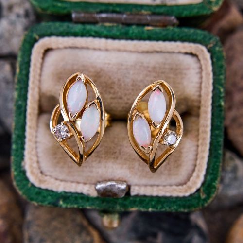 Marquise Opal Earrings 14K Yellow Gold