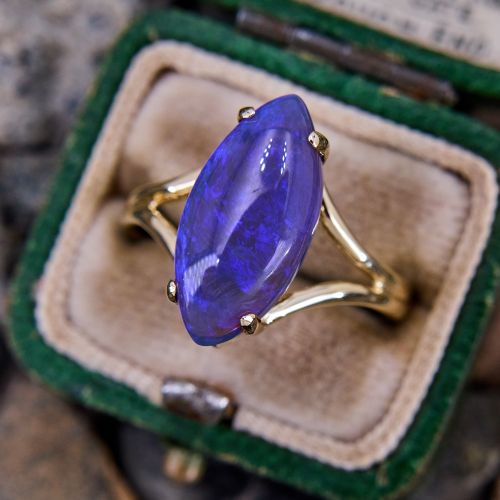 Purple Fire Marquise Cabochon Opal Ring 14K Yellow Gold