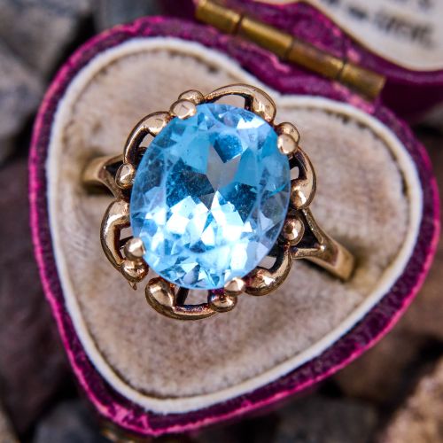 Oval Cut Blue Topaz Ring 14K Yellow Gold