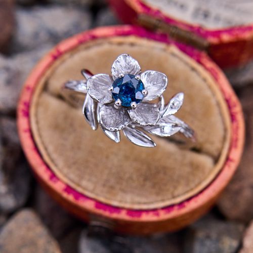 Textured Flower Sapphire Ring 14K White Gold
