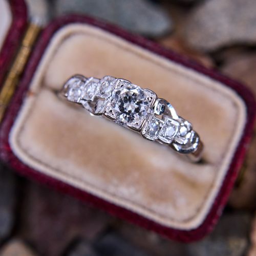 Transitional Diamond Vintage Engagement Ring 18K White Gold 