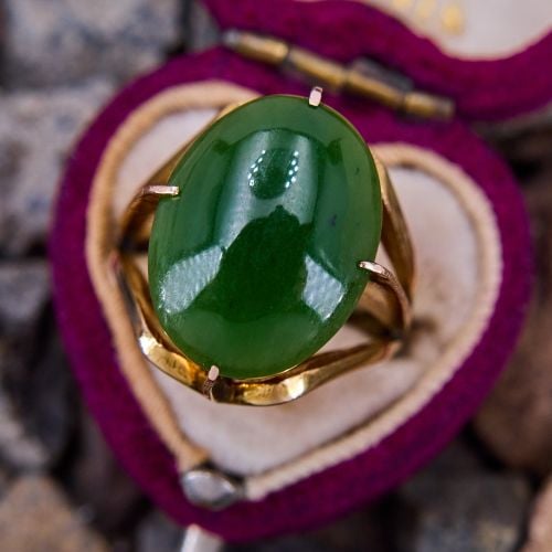 Hand Made Vintage Jade Ring 14K Yellow Gold