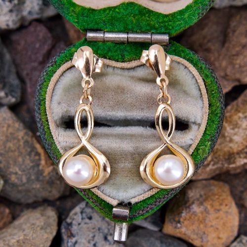 Freshwater Pearl Drop Earrings 14K Yellow Gold