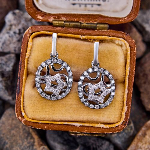Dangling Diamond Star Earrings 18K White Gold