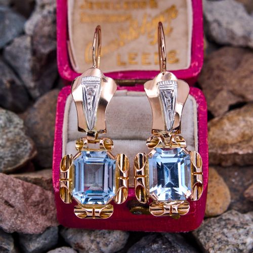 Retro Lab Created Spinel Earrings 18K Rose Gold