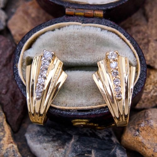 J-Hoop Diamond Earrings 14K Yellow Gold