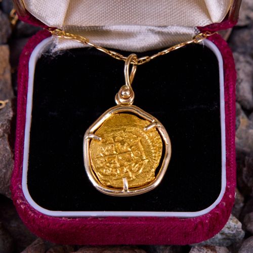 Replica Piece of Eight Coin Pendant Necklace 24K/ 14K Yellow Gold