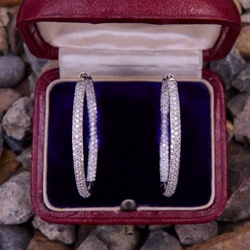 Sparkling Diamond Inside Out Hoop Earrings 18K White Gold