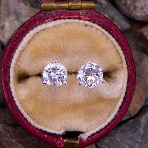 Martini Set Diamond Stud Earrings 14K White Gold