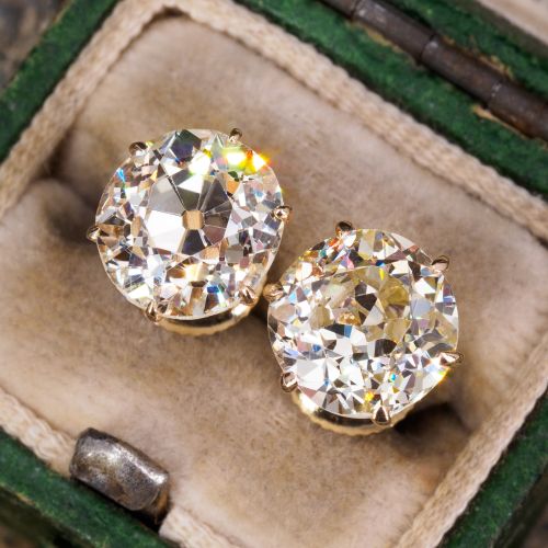 4.95Ct Exquisite Old Diamond Stud Earrings 14K Yellow Gold GIA