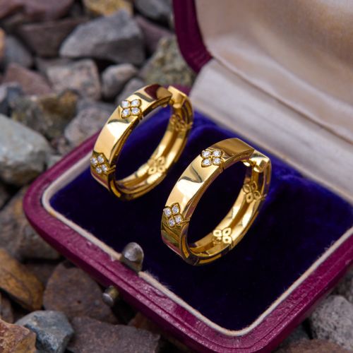 Roberto Coin Love In Verona Diamond Flower Hoop Earrings 18K Yellow Gold