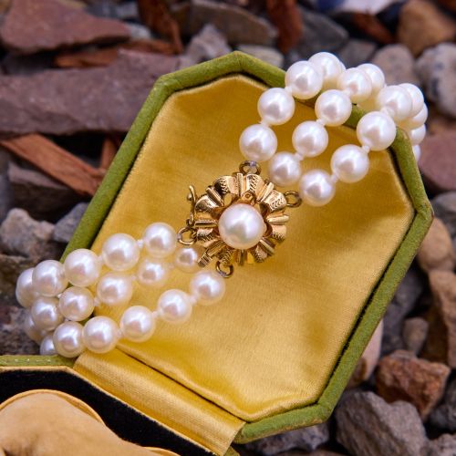 Three Strand Saltwater Pearl Bracelet 14K Yellow Gold