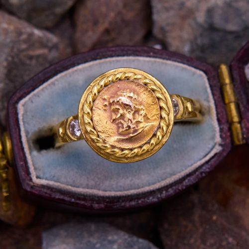 Diamond Accented Medallion Ring 18K Yellow Gold 