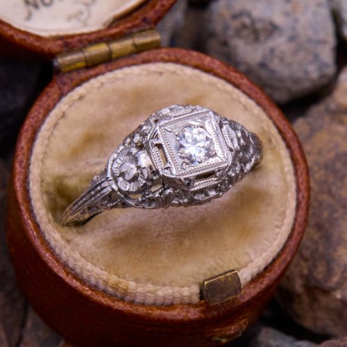 Transitional Diamond Filigree Ring 18K White Gold
