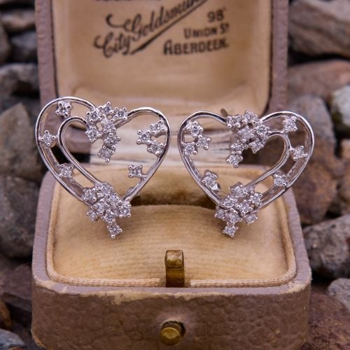 Abstract Heart Diamond Earrings 18K White Gold