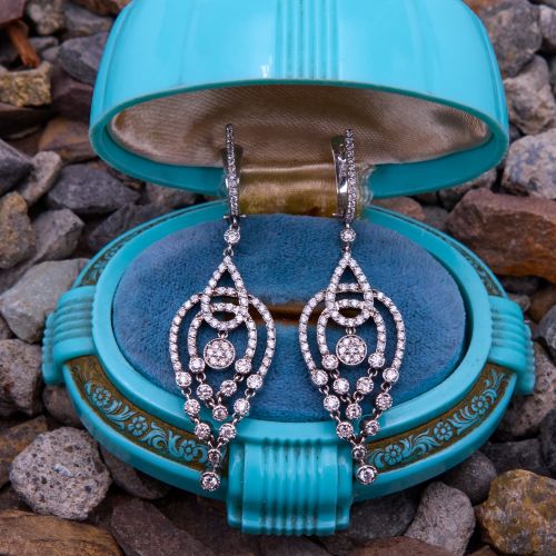 Luxurious Milgrained Diamond Dangle Earrings 18K White Gold