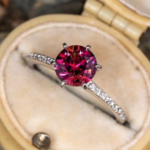 No Heat Purplish Pink Sapphire Engagement Ring 14K White Gold GIA