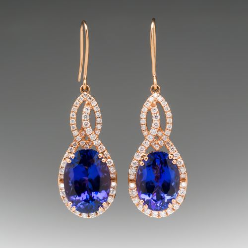 LeVian Oval Tanzanite Earrings w/ Diamonds 18K Rose Gold