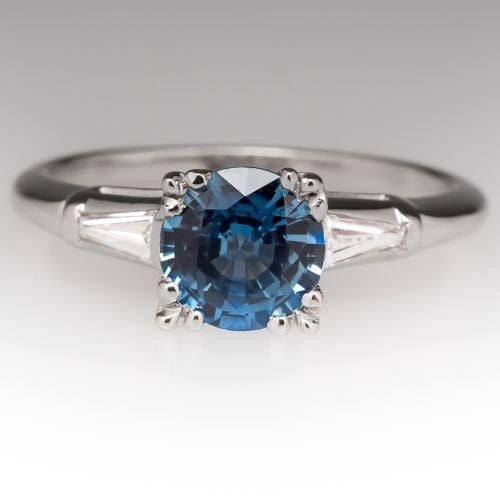 1.4 Carat No Heat Icy Medium Blue Sapphire Platinum Ring