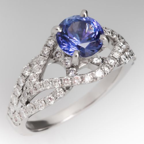 1.2 Carat Violetish Blue Tanzanite & Diamond Ring 18K