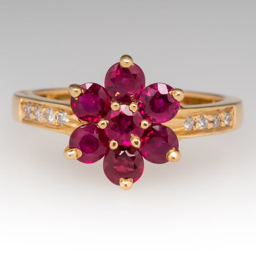 Flower Ruby & Diamond Ring 18K Yellow Gold - Phantom Lake PTA
