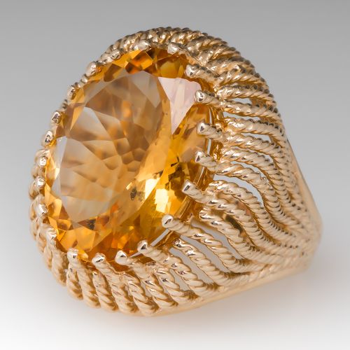 1970's Citrine Cocktail Ring 14K Gold 12 Carats