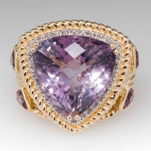 Large Checkerboard Top Amethyst Cocktail Ring 14K
