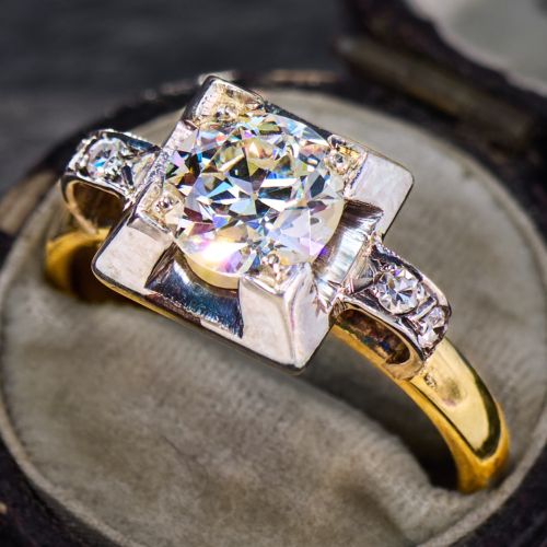 Vintage Geometric Diamond Engagement Ring 1.25Ct J/VVS2 GIA