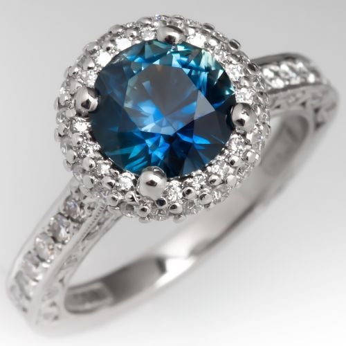 Tacori Blue-Green Montana Sapphire Engagement Ring with Diamond Accents in Platinum