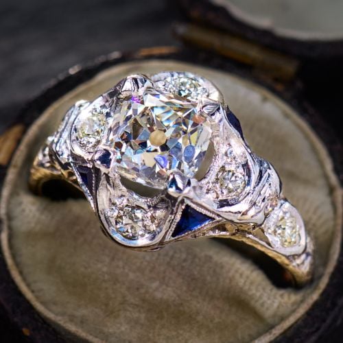 1920's Old Mine Diamond Antique Engagement Ring Platinum 1.40Ct G/VS2 GIA