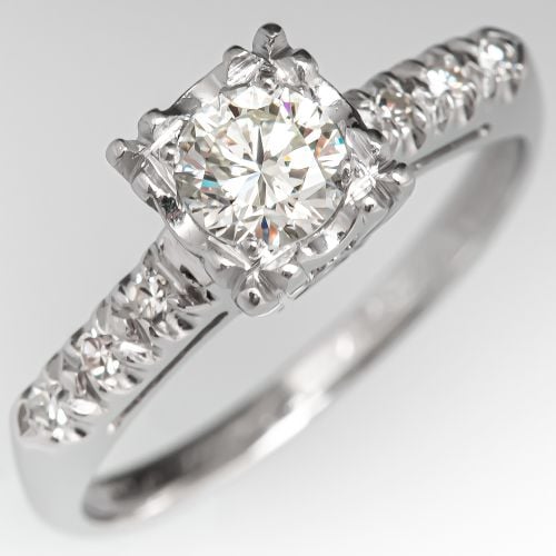 Vintage Round Brilliant Diamond Engagement Ring Platinum .36Ct J/SI1