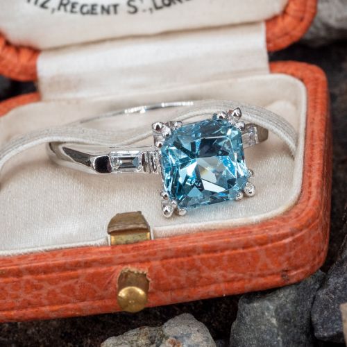 2 Carat Aquamarine Ring w/ Baguette Accents in Platinum