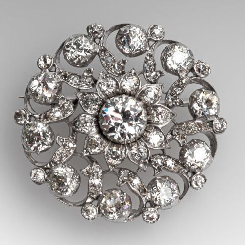 Spectacular 1900s Victorian Diamond Brooch Pin Pendant 14K Gold w/ Silver Top