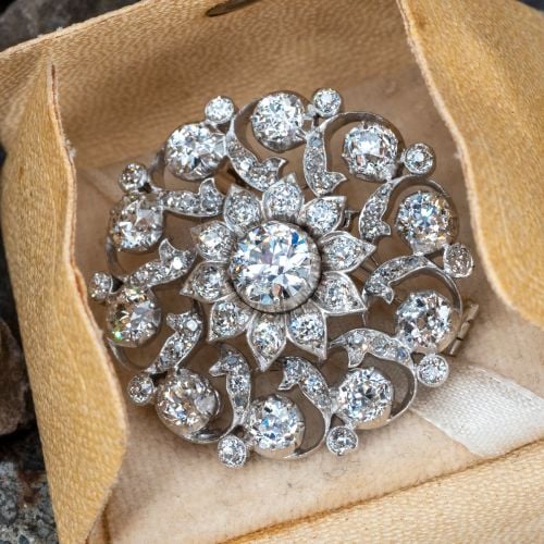 Spectacular 1900s Victorian Diamond Brooch Pin Pendant 14K Gold w/ Silver Top