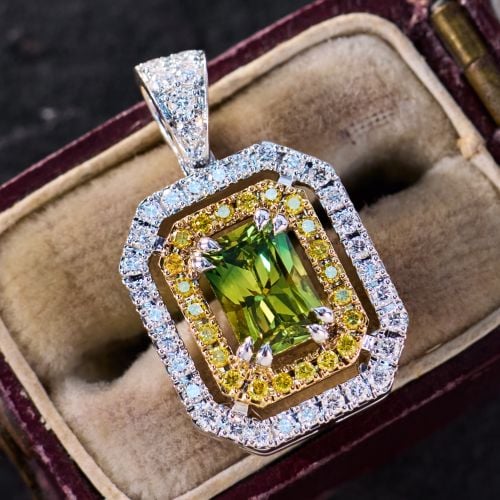 Tremonti Green Sapphire Pendant with Diamond Accents in 18K Two Tone Gold