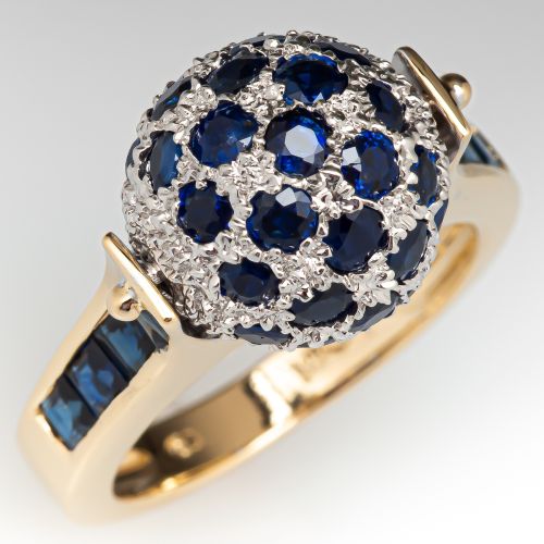 Blue Sapphire Swivel Sphere Ring 14K Two Tone Gold