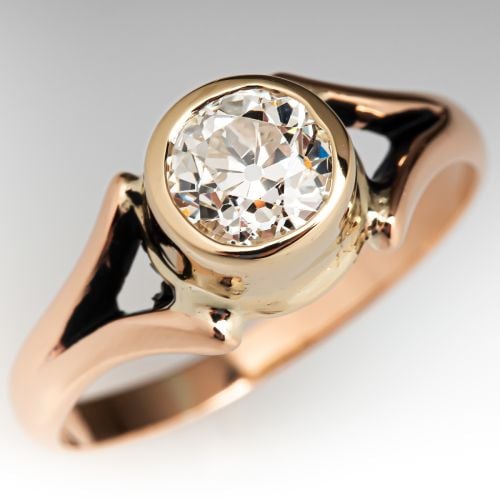Circa 1900 Old Euro Diamond Engagement Ring Yellow Gold 1.01Ct M/SI1 GIA