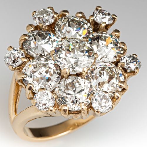 GIA 6+ Carat Old Euro & Old Mine Diamond Cluster Cocktail Ring