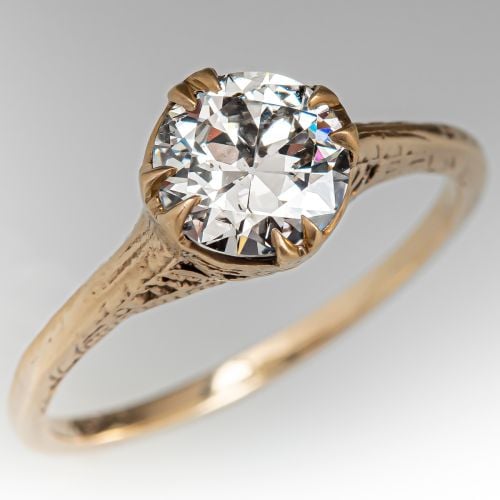 Vintage Transitional Cut Diamond Solitaire Engagement Ring .92Ct H/SI2 GIA